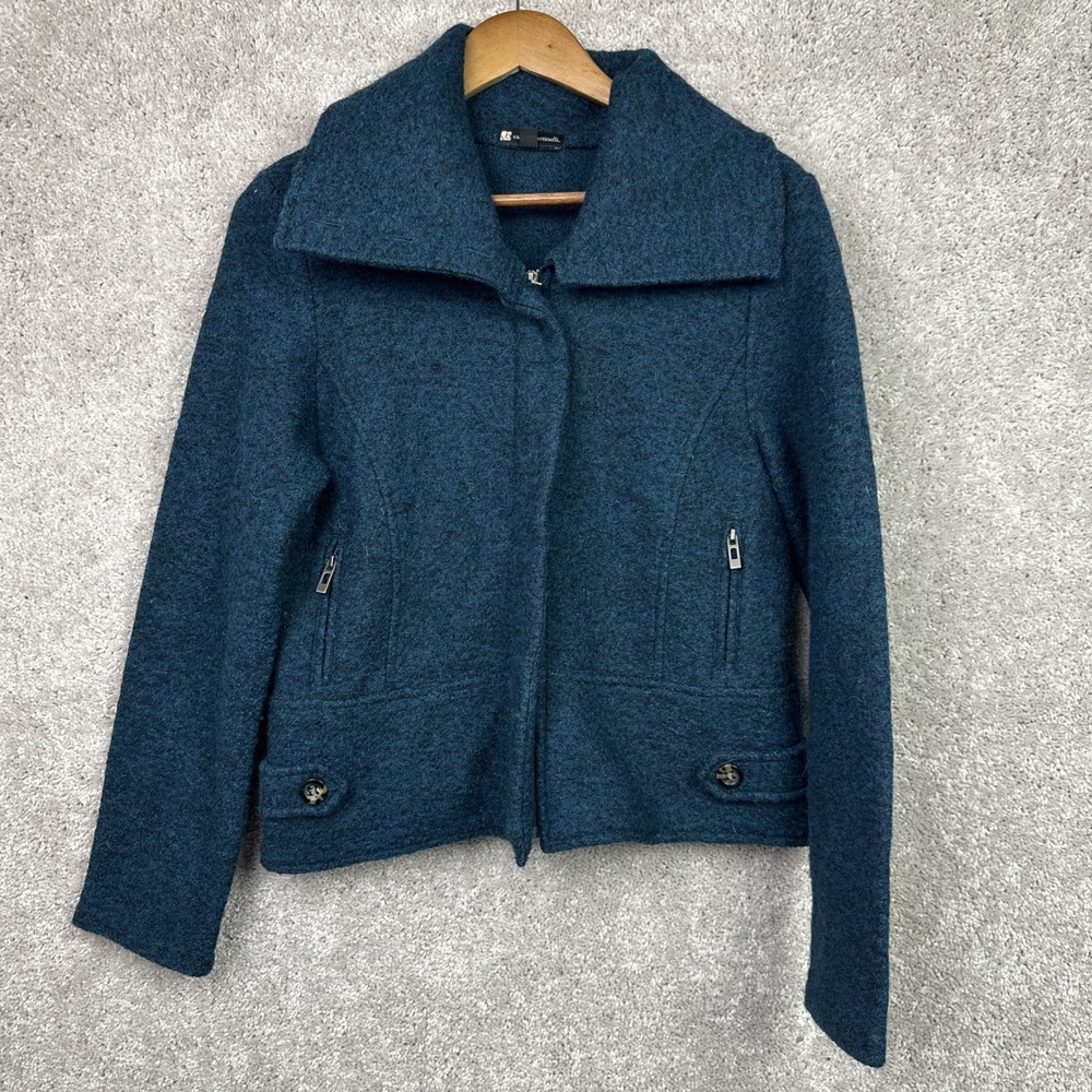 Valerie Bertinelli Jacket‎ Womens M Blue Teal 100% Wool Coat Collared Pockets